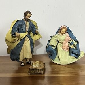 Vintage Fabric Mache Christmas Nativity Set Holy Family Mary Joseph Jesus Figure